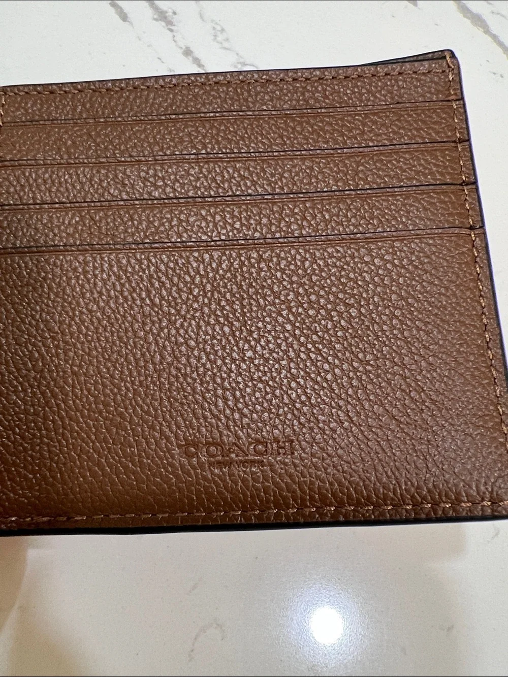COACH New York Brown Pebbled Leather Men's Bi-Fold Wallet Saddle
